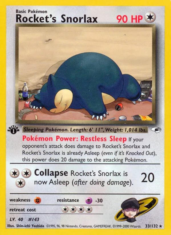Rocket's Snorlax card from Gym Heroes, number 33/132