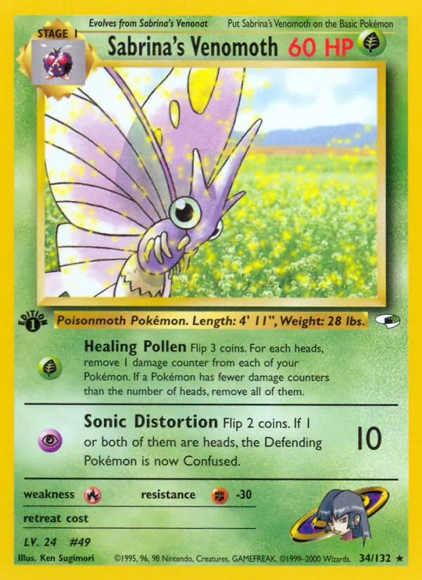 Sabrina's Venomoth card from Gym Heroes, number 34/132