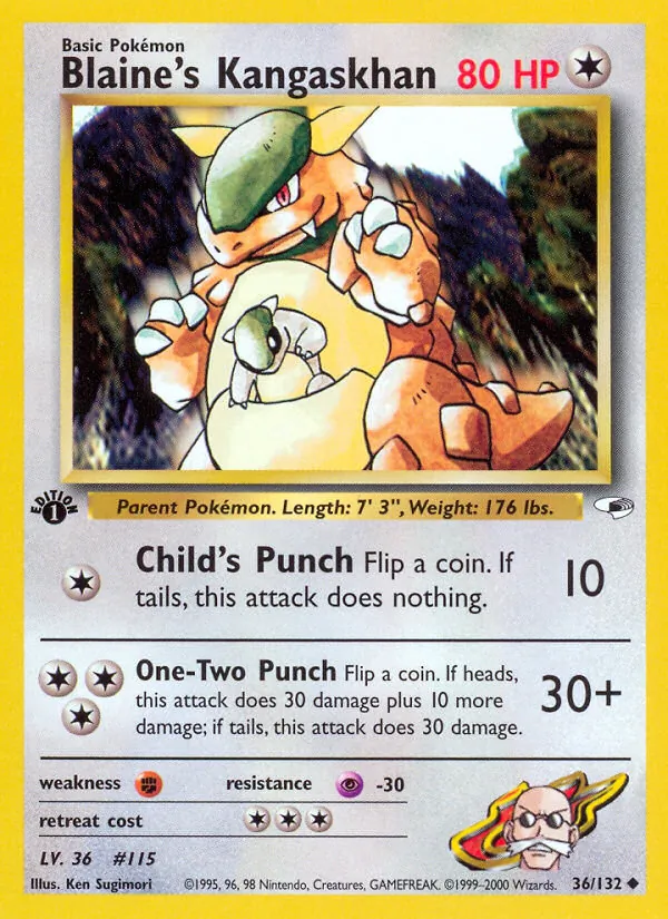 Blaine's Kangaskhan card from Gym Heroes, number 36/132