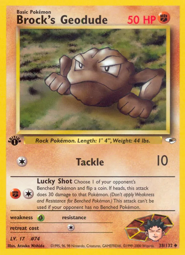 Brock's Geodude card from Gym Heroes, number 38/132