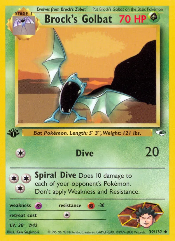 Brock's Golbat card from Gym Heroes, number 39/132