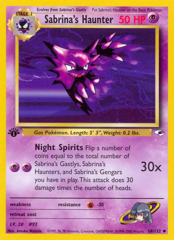 Sabrina's Haunter card from Gym Heroes, number 58/132