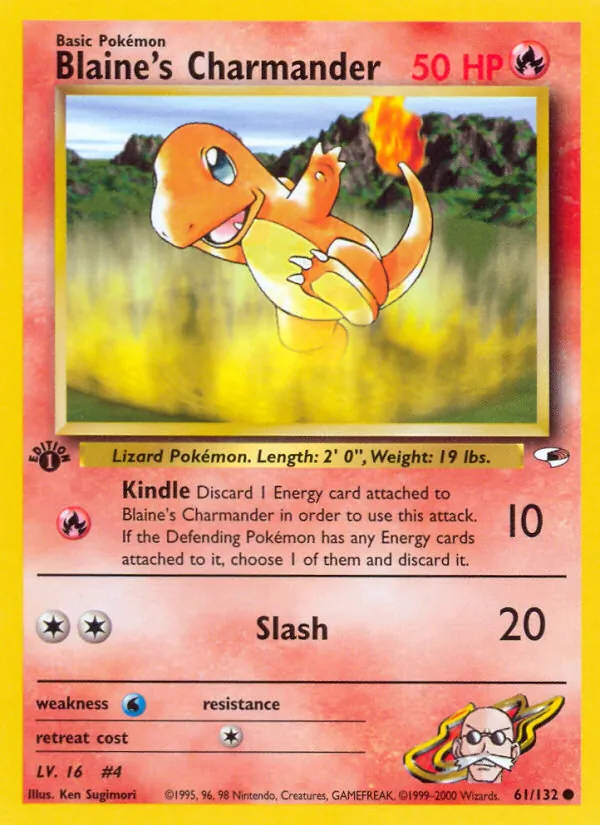 Blaine's Charmander card from Gym Heroes, number 61/132