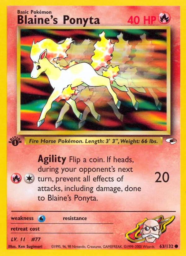 Blaine's Ponyta card from Gym Heroes, number 63/132