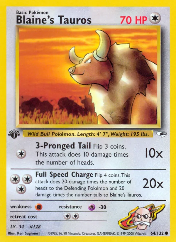 Blaine's Tauros card from Gym Heroes, number 64/132