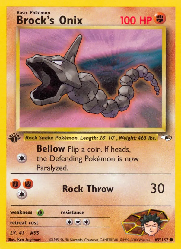 Brock's Onix card from Gym Heroes, number 69/132