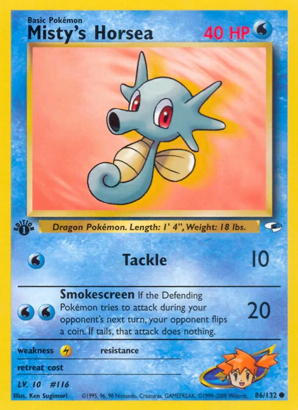 Misty's Horsea card from Gym Heroes, number 86/132