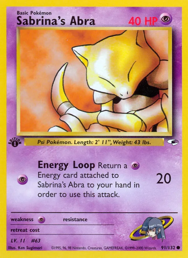 Sabrina's Abra card from Gym Heroes, number 91/132
