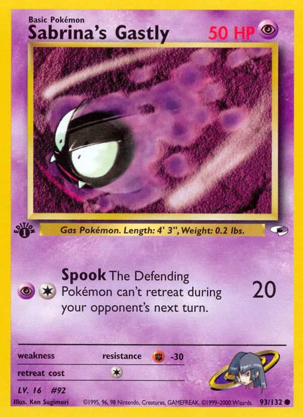 Sabrina's Gastly card from Gym Heroes, number 93/132