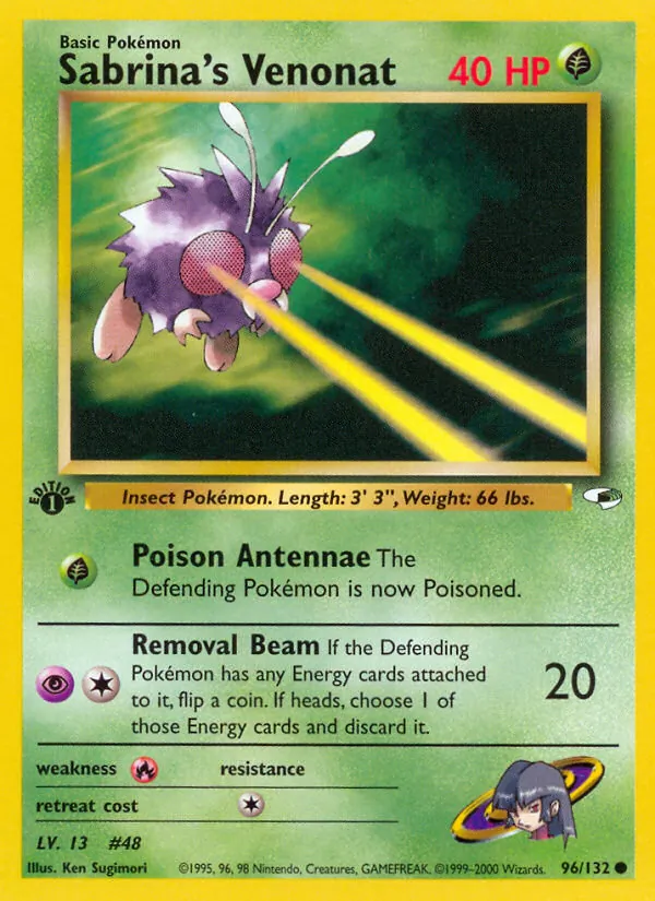 Sabrina's Venonat card from Gym Heroes, number 96/132