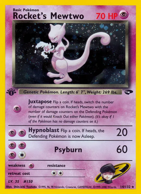 Rocket's Mewtwo card from Gym Challenge, number 14/132