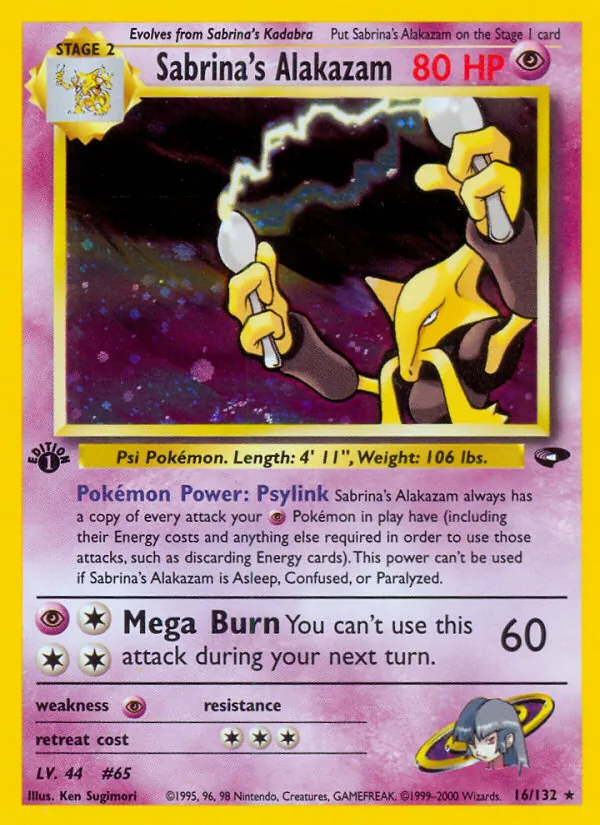 Sabrina's Alakazam card from Gym Challenge, number 16/132