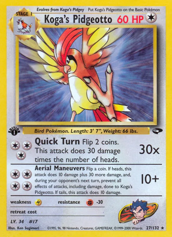 Koga's Pidgeotto card from Gym Challenge, number 27/132