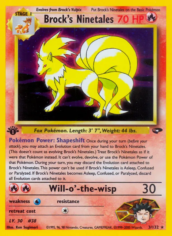 Brock's Ninetales card from Gym Challenge, number 3/132