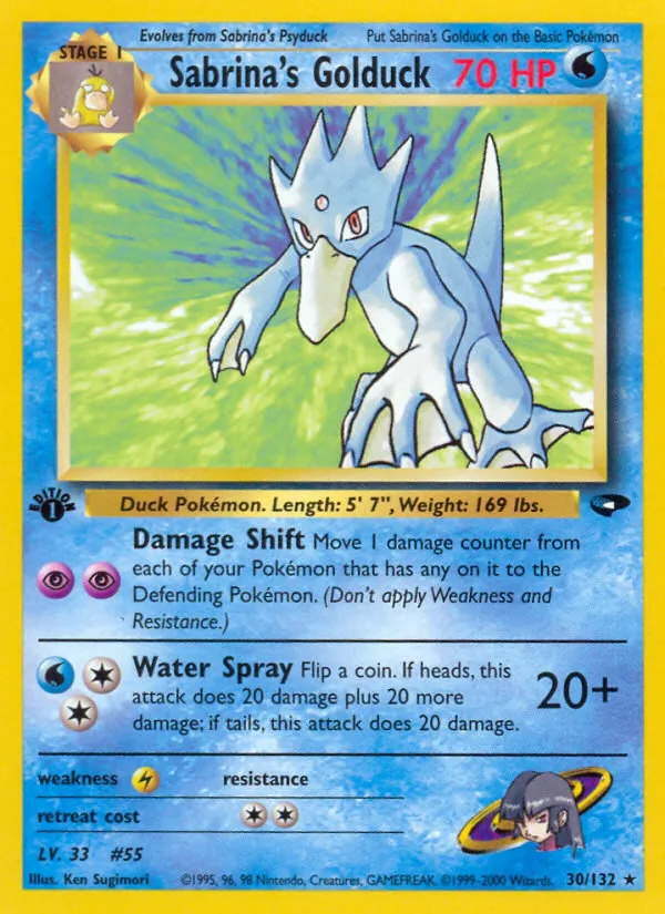 Sabrina's Golduck card from Gym Challenge, number 30/132