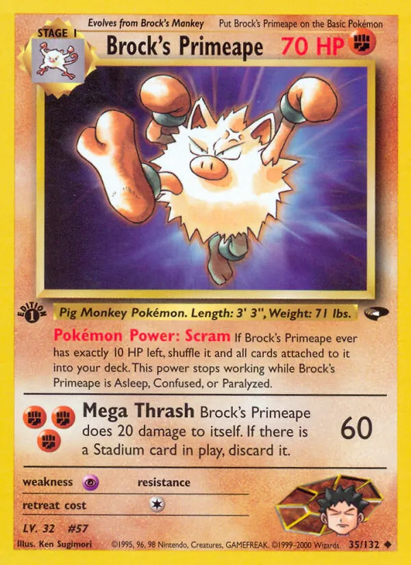 Brock's Primeape card from Gym Challenge, number 35/132