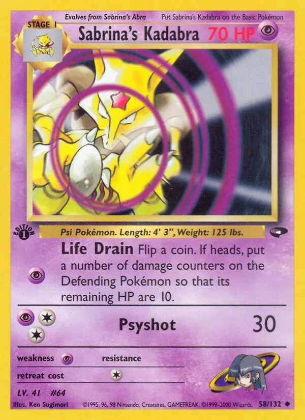 Sabrina's Kadabra card from Gym Challenge, number 58/132
