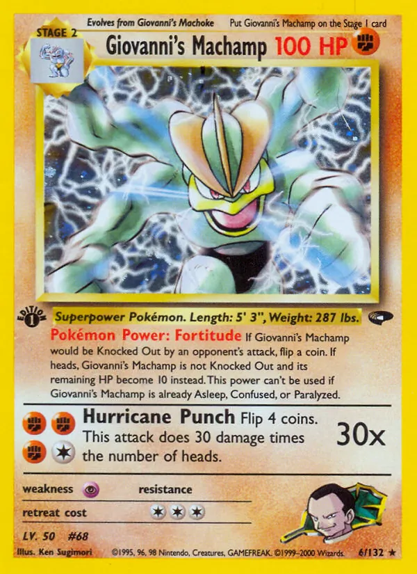 Giovanni's Machamp card from Gym Challenge, number 6/132
