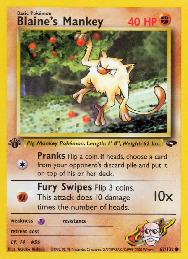 Blaine's Mankey card from Gym Challenge, number 63/132