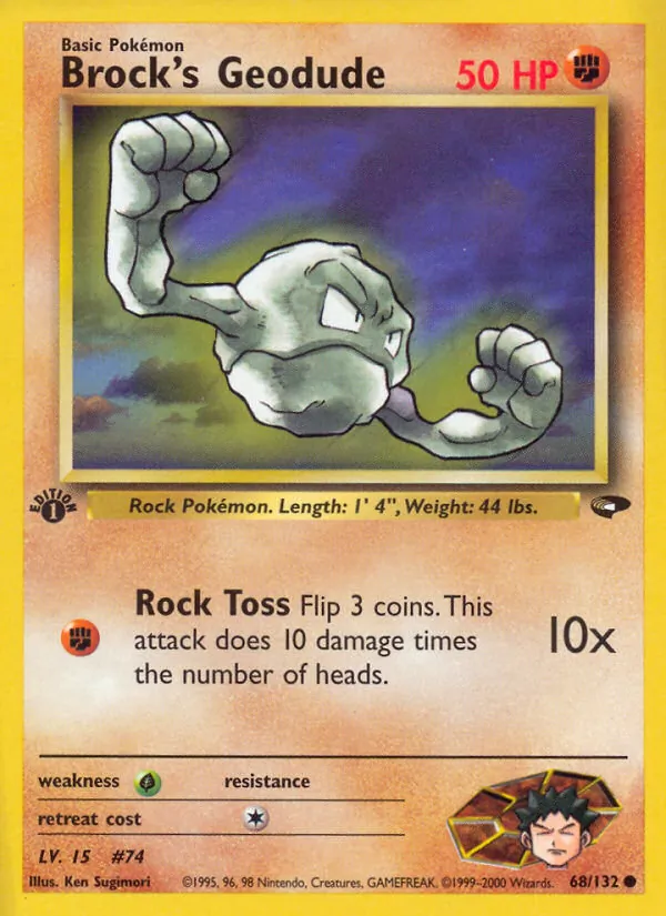 Brock's Geodude card from Gym Challenge, number 68/132