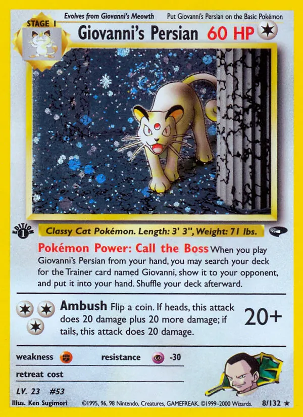 Giovanni's Persian card from Gym Challenge, number 8/132