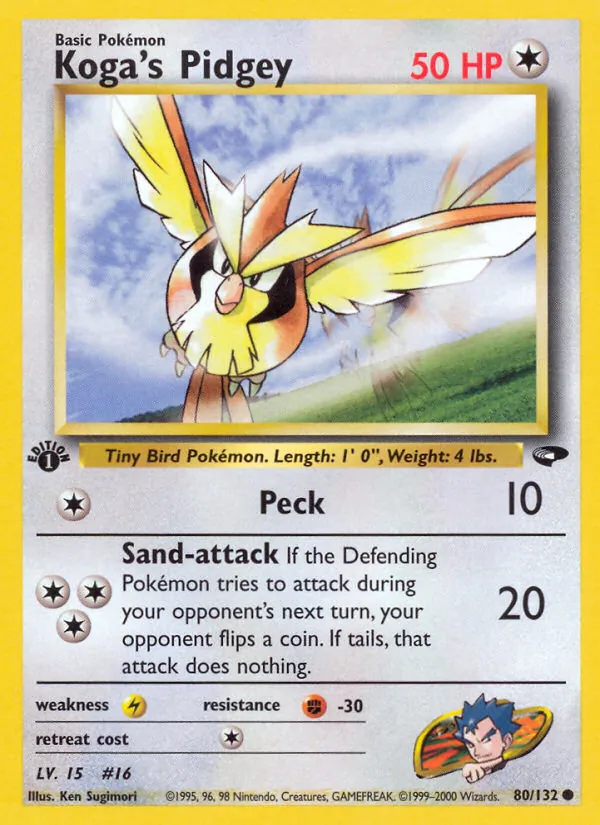 Koga's Pidgey card from Gym Challenge, number 80/132