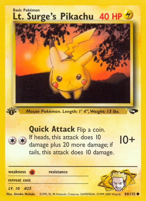 Lt. Surge's Pikachu card from Gym Challenge, number 84/132