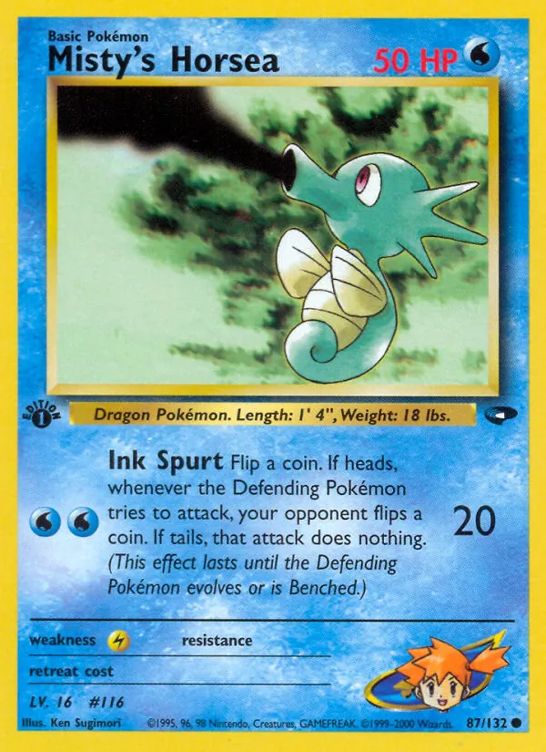 Misty's Horsea card from Gym Challenge, number 87/132
