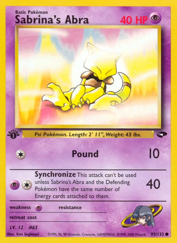 Sabrina's Abra card from Gym Challenge, number 93/132
