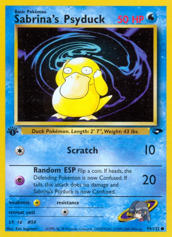 Sabrina's Psyduck card from Gym Challenge, number 99/132