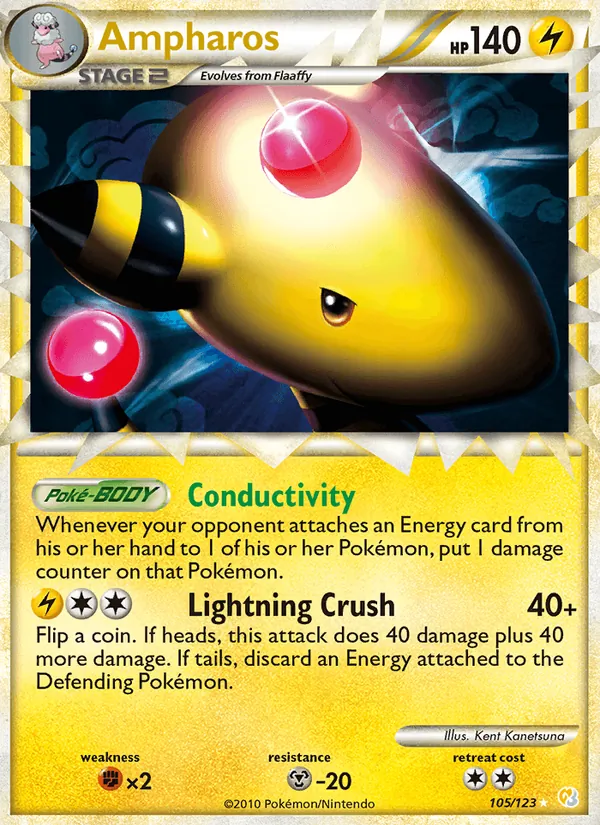 Kaart Ampharos uit HeartGold SoulSilver, nummer 105/123