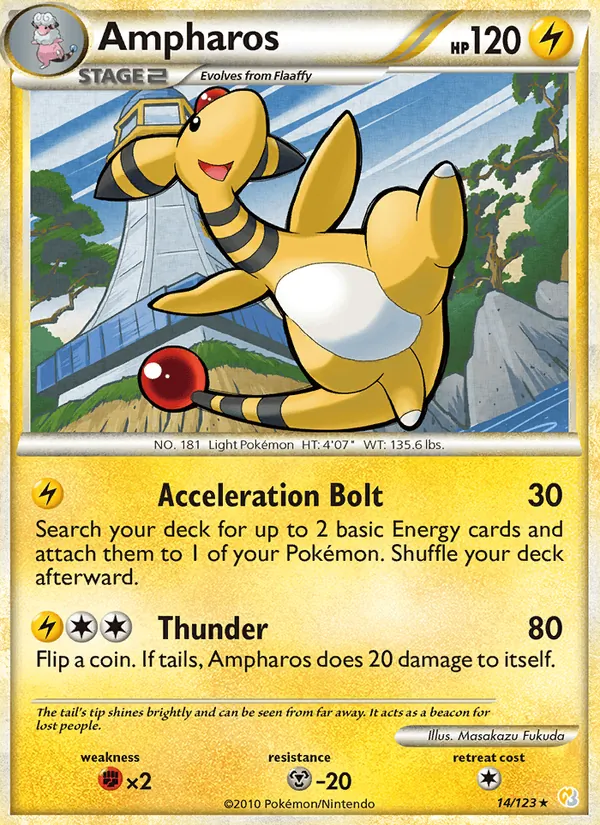 Kaart Ampharos uit HeartGold SoulSilver, nummer 14/123