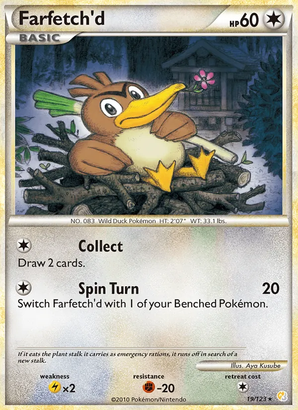 Kartu Farfetch'd dari HeartGold SoulSilver, nomor 19/123