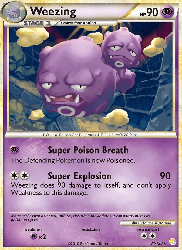 Weezing card from HeartGold SoulSilver, number 34/123