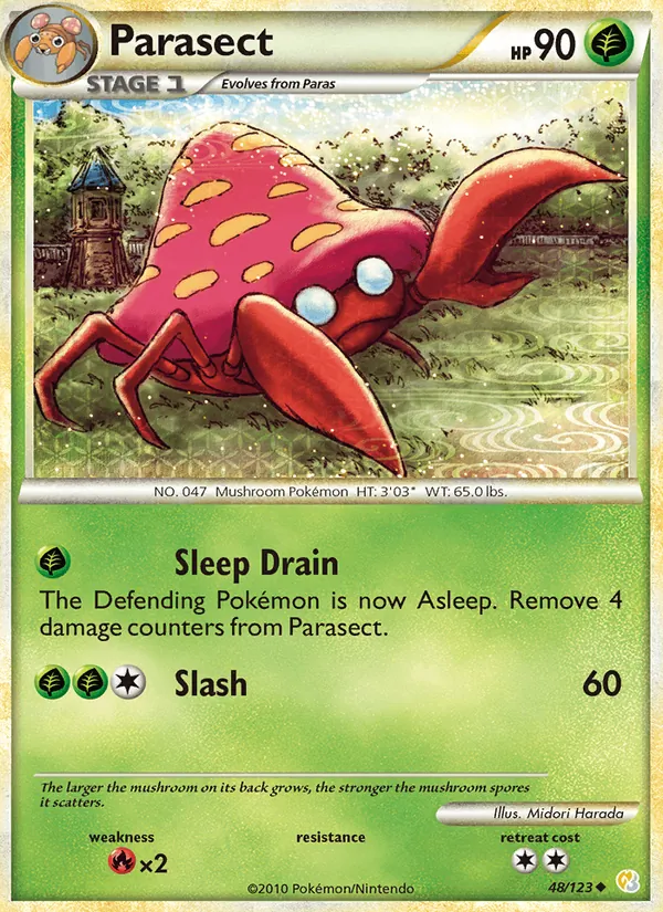 Kartu Parasect dari HeartGold SoulSilver, nomor 48/123