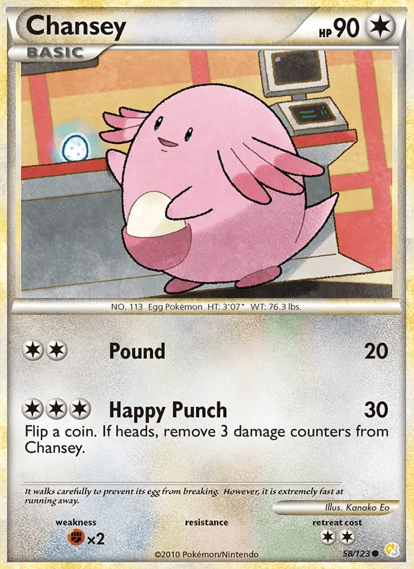 Kaart Chansey uit HeartGold SoulSilver, nummer 58/123