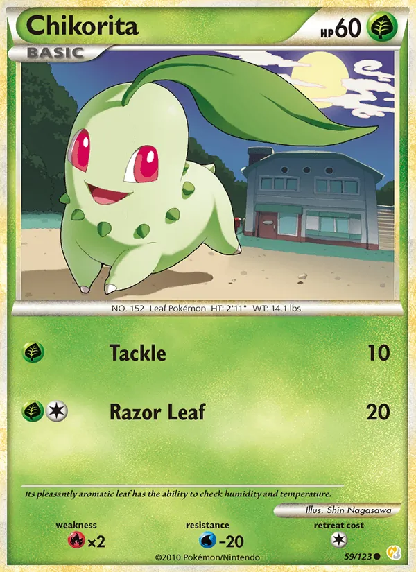Kartu Chikorita dari HeartGold SoulSilver, nomor 59/123