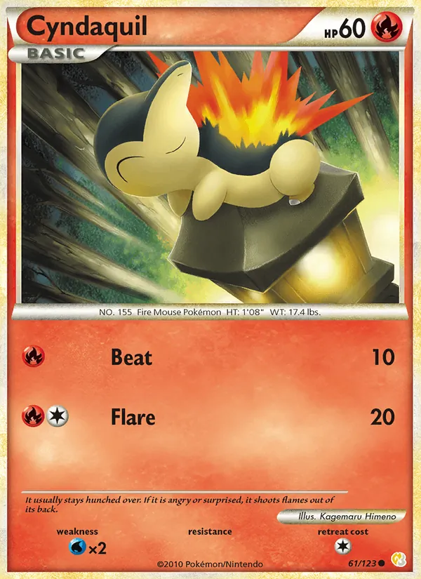 Kartu Cyndaquil dari HeartGold SoulSilver, nomor 61/123