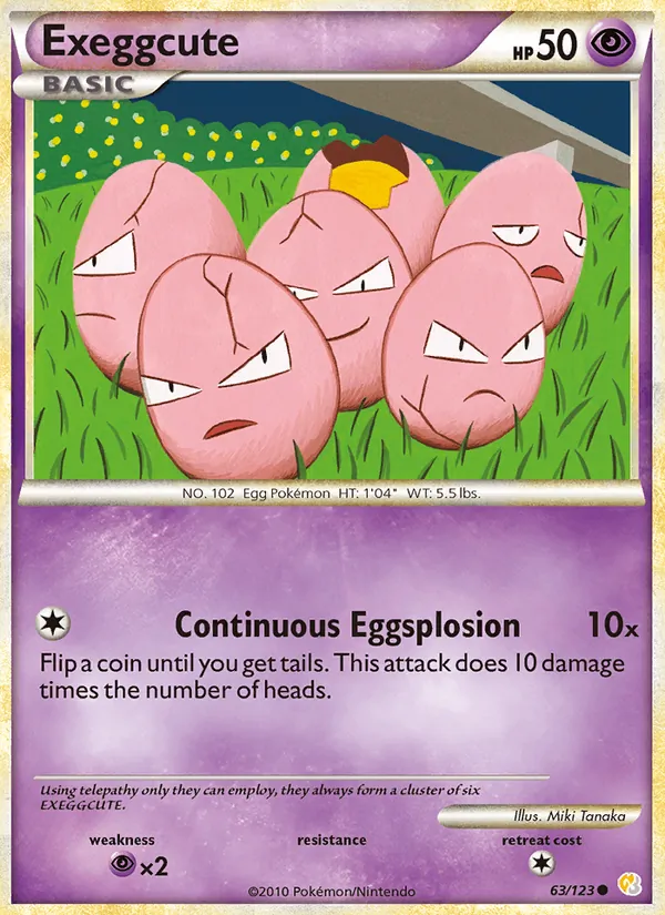 Kaart Exeggcute uit HeartGold SoulSilver, nummer 63/123