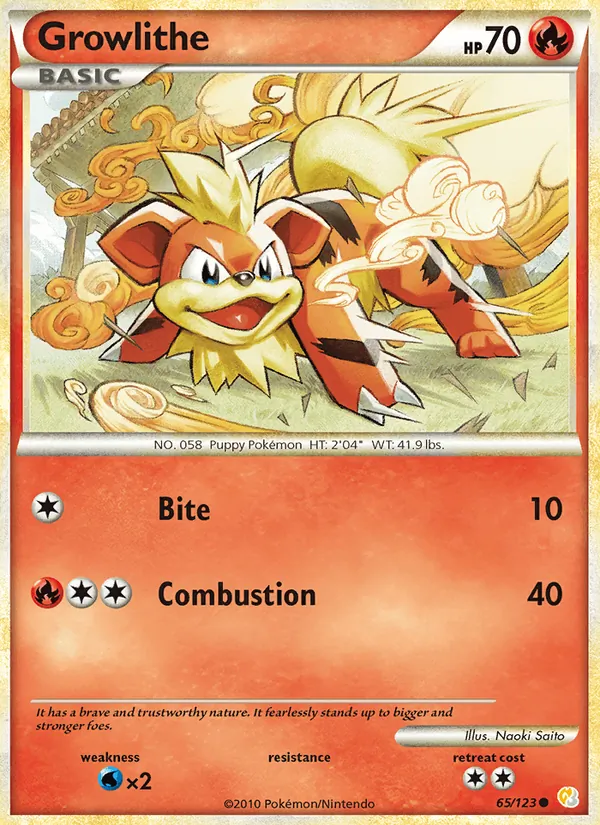Kaart Growlithe uit HeartGold SoulSilver, nummer 65/123