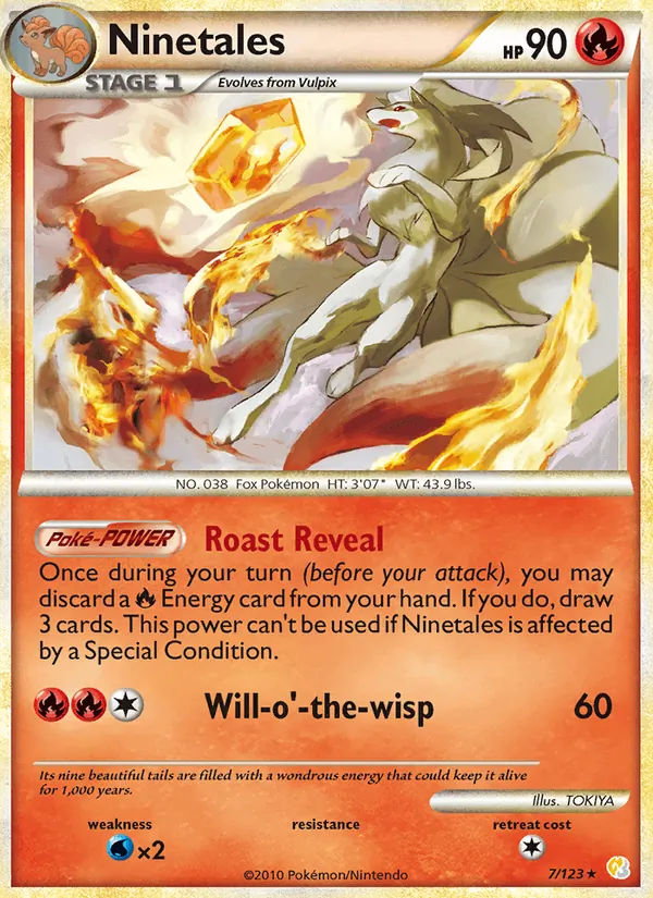 Ninetales card from HeartGold SoulSilver, number 7/123