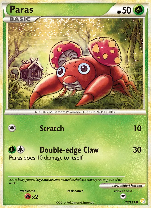 Kaart Paras uit HeartGold SoulSilver, nummer 76/123