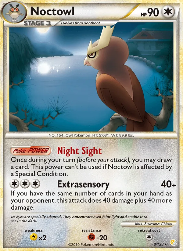 Noctowl card from HeartGold SoulSilver, number 8/123