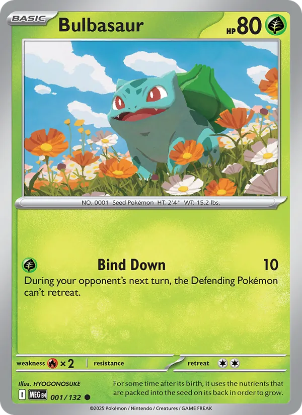 Kartu Bulbasaur dari Mega Evolution, nomor 001/132