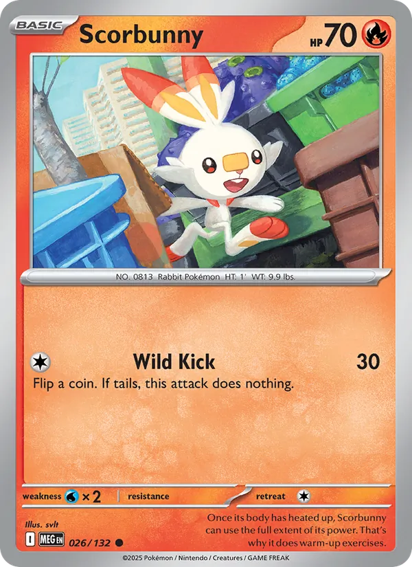 Kartu Scorbunny dari Mega Evolution, nomor 026/132