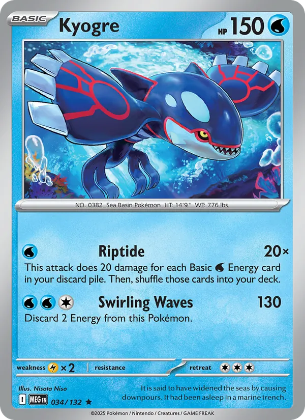 Kartu Kyogre dari Mega Evolution, nomor 034/132