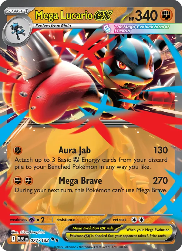 Kartu Mega Lucario ex dari Mega Evolution, nomor 077/132