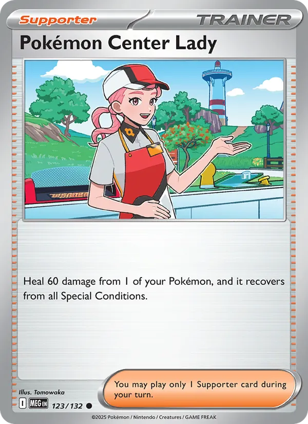Kaart Pokémon Center Lady uit Mega Evolution, nummer 123/132
