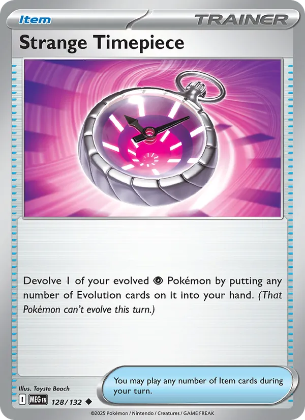 Kartu Strange Timepiece dari Mega Evolution, nomor 128/132