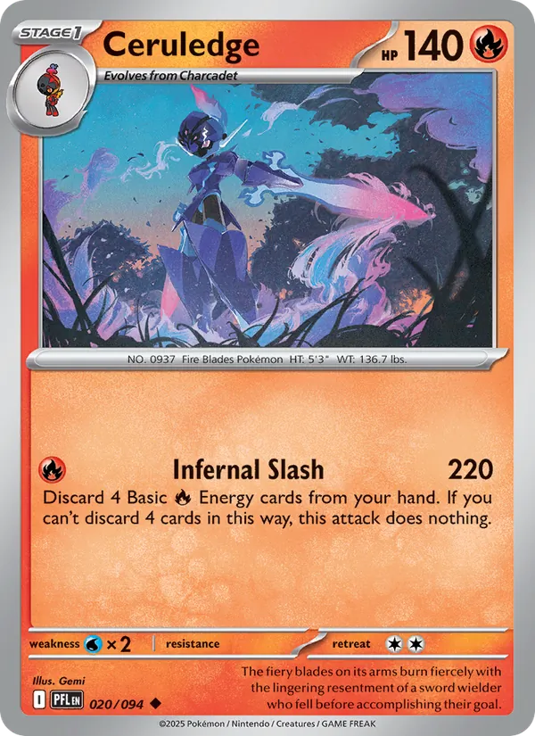 Kartu Ceruledge dari Phantasmal Flames, nomor 020/94